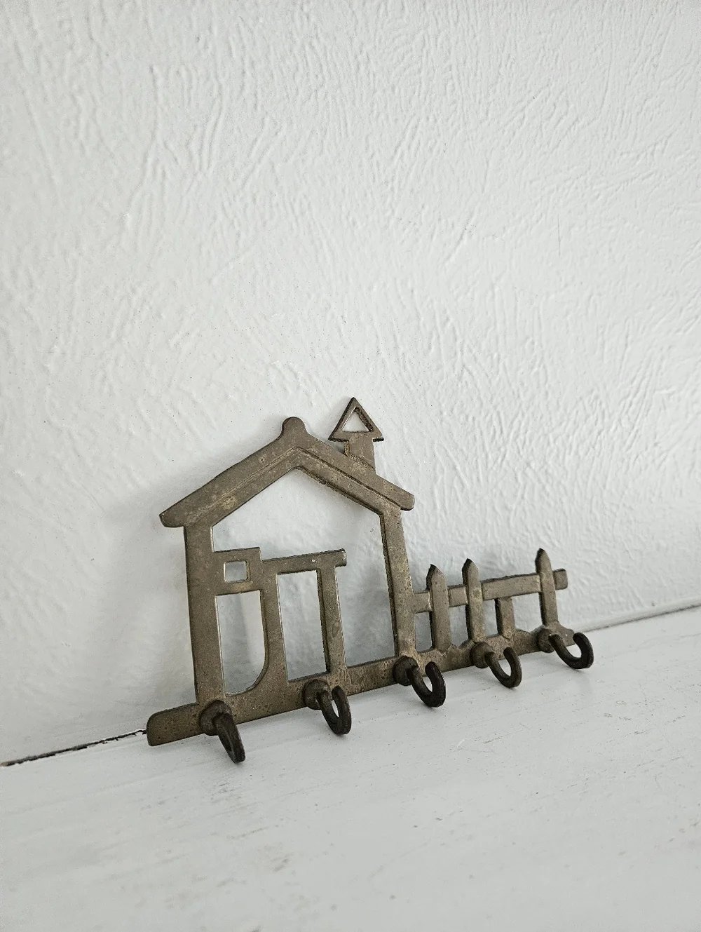 Vintage Brass House Shaped Wall Mounted Key/Accessory Holder Rack